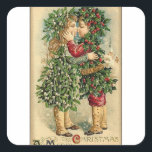 Sticker Carré Victorian Christmas Kiss Retro Vintage Holiday<br><div class="desc">Victorian Christmas Kiss Retro Vintage Holiday vintage christmas, victorian christmas, holiday, seasons greetings, retro, vintage, victorian greeting, santa, christmas</div>