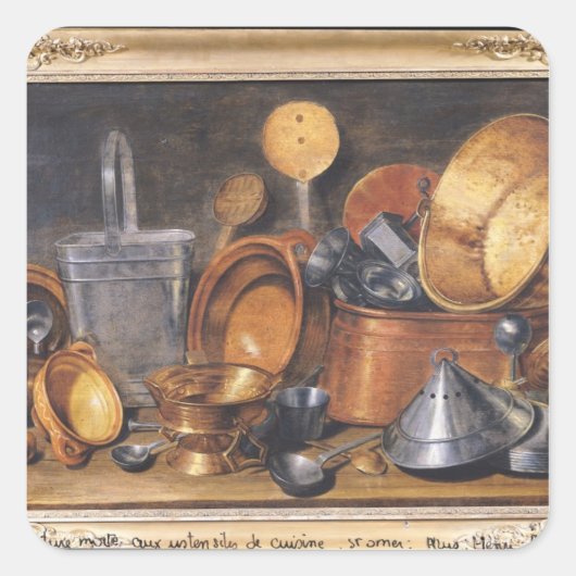 Sticker Carré Vie morte avec ustensiles de cuisine (Devant)