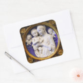 Sticker Carré VIERGE AVEC ENFANT ET ANGES Bleu Blanc Noël (Enveloppe)