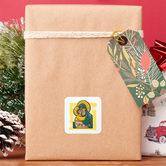 Sticker Carré Vierge byzantine moderne Marie et enfant religieus