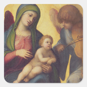 Sticker Carré Vierge et enfant avec anges c.1510-15 (huile sur p