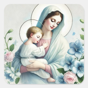 Sticker Carré Vierge Marie et Enfant Jésus vintage