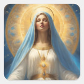 Sticker Carré Vierge Marie Halo Céleste Pose visage doux (Devant)