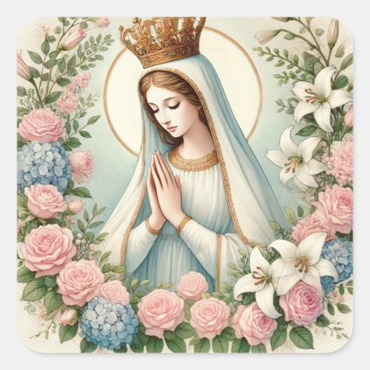 Sticker Carré Vierge religieuse Marie Fatima Roses roses roses (Devant)