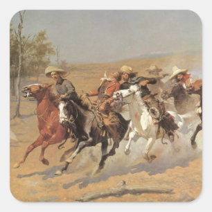 Sticker Carré Vieux Cowboys, A Dash For Timber par Remington