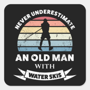Sticker Carré Vieux homme avec l'eau Skis drôle Cadeau papa