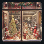 Sticker Carré Vieux Noël<br><div class="desc">Vitrine de Noël avec jouets vintages.</div>
