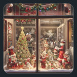 Sticker Carré Vieux Noël<br><div class="desc">Vitrine de Noël avec jouets vintages.</div>