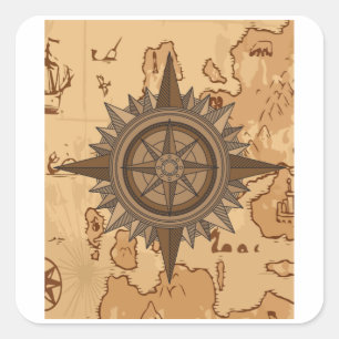 Sticker Carré Vieux panneau de compass rétro Viking