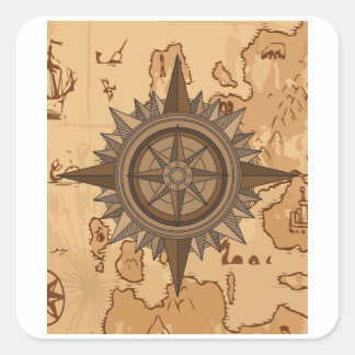 Sticker Carré Vieux panneau de compass rétro Viking