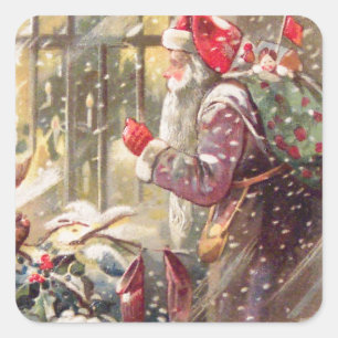 Sticker Carré Vieux Saint-Nicolas avec cadeaux en Vintage de nei