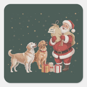 Sticker Carré Vieux Santa Golden Retriever Noël Maman Chien
