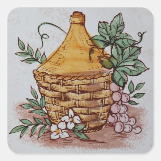 Sticker Carré vignes bouteilles de vin (Devant)