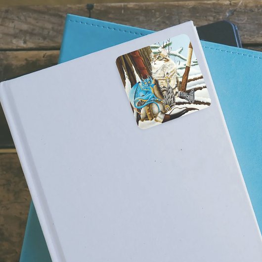 Sticker Carré Viking Cat Blue Dragon