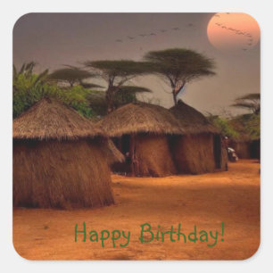 Sticker Carré Village africain