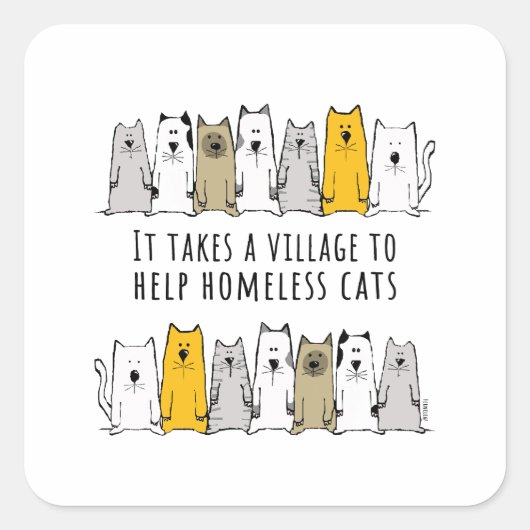 Sticker Carré Village Aide Secourt de chat sans abri (Devant)