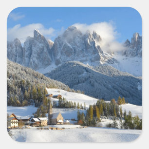 Sticker Carré Village de dolomites dans l'autocollant d'hiver
