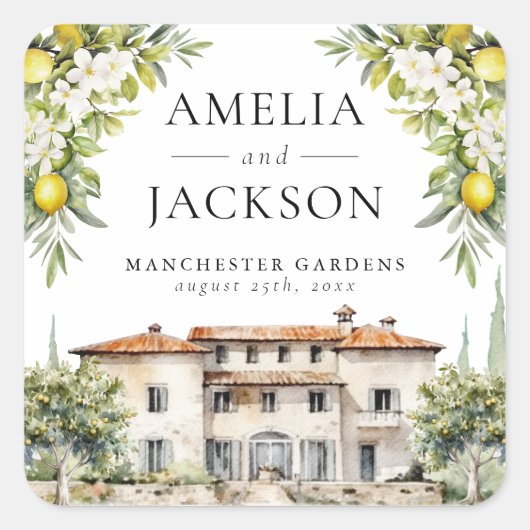 Sticker Carré Villas italiennes citrons et olives (Devant)