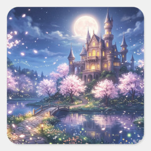 Sticker Carré Ville de fantaisie et château
