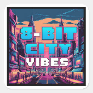 Sticker Carré Ville de Pixel