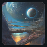 Sticker Carré Ville spatiale futuriste de science-fiction<br><div class="desc">Ville spatiale futuriste de science-fiction</div>