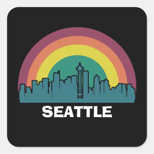 Sticker Carré Ville Sunset Retro de Seattle Washington (Devant)