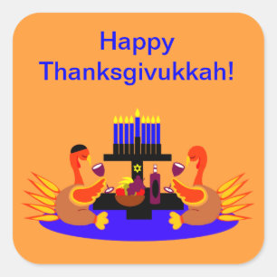 Sticker Carré Vin d'autocollants de Thanksgivukkah grillant des
