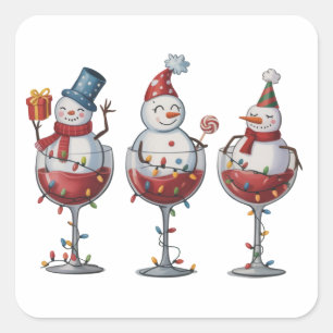 Sticker Carré Vin de Noël Bonhommes de Neige Esprits de Fêtes No