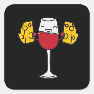 Sticker Carré Vin Rouge Levant Fromage Drôle Stirch Squat Barbe