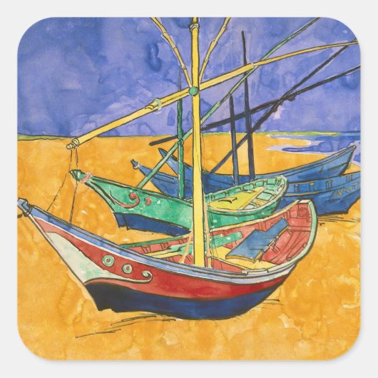 Sticker Carré Vincent van Gogh - Bateaux de pêche sur la plage (Devant)