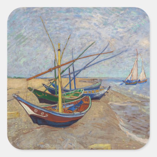 Sticker Carré Vincent van Gogh - Bateaux de pêche sur la plage (Devant)