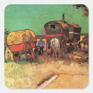 Sticker Carré Vincent van Gogh - Campement de Tsiganes Caravanes