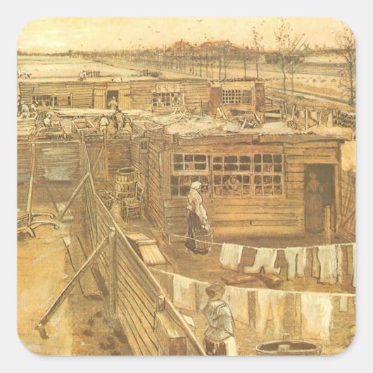 Sticker Carré Vincent van Gogh - Carpenter's Yard and Laundry (Devant)