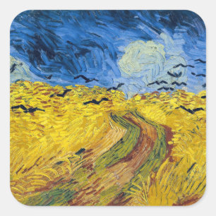 Sticker Carré Vincent van Gogh - Champ de blé aux corbeaux