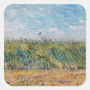 Sticker Carré Vincent van Gogh - Champ de blé avec une alouette