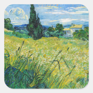 Sticker Carré Vincent van Gogh - Champ de blé vert avec cyprès