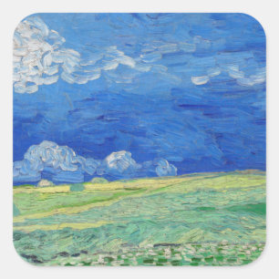 Sticker Carré Vincent van Gogh - Champs de blé sous des nuages o