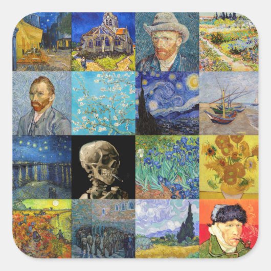 Sticker Carré Vincent van Gogh - chefs-d'oeuvre Mosaic Patchwork (Devant)