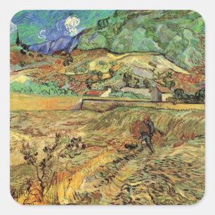 Sticker Carré Vincent van Gogh - Fermé champs de blé avec paysan