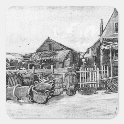 Sticker Carré Vincent van Gogh | Grange de séchage de poisson, S (Devant)