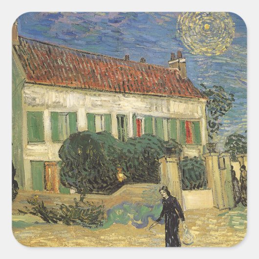 Sticker Carré Vincent van Gogh - Maison Blanche à la nuit (Devant)