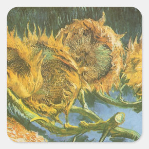 Sticker Carré Vincent van Gogh - Nature morte : Quatre tournesol