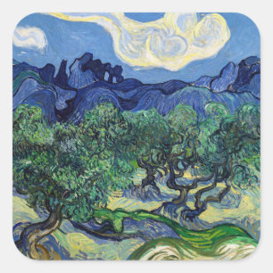 Sticker Carré Vincent van Gogh - Oliviers avec les Alpilles