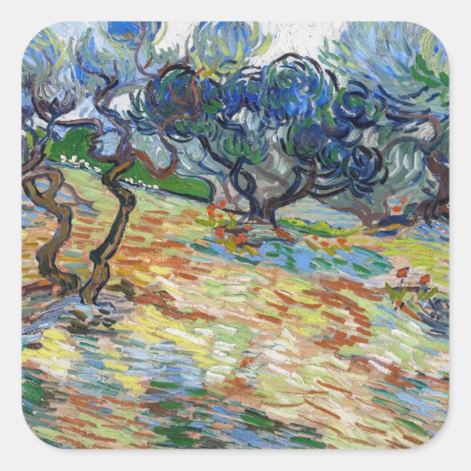 Sticker Carré Vincent van Gogh - Oliviers : Ciel bleu vif (Devant)