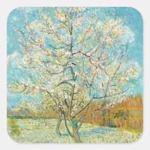 Sticker Carré Vincent van Gogh - Pêcher rose en fleurs