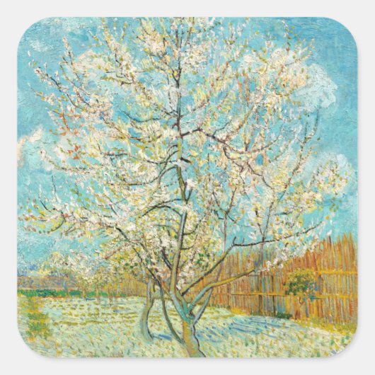 Sticker Carré Vincent van Gogh - Poche rose en fleurs (Devant)