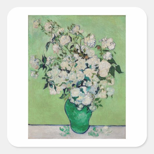 STICKER CARRÉ VINCENT VAN GOGH "ROSES" ENVELOPPE SEAL (Devant)