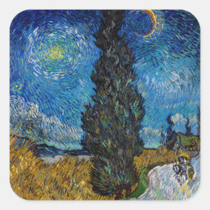 Sticker Carré Vincent van Gogh - Route au cyprès et à l'étoile