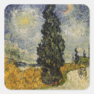 Sticker Carré Vincent van Gogh   Route avec Cyprès, 1890