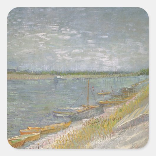 Sticker Carré Vincent van Gogh - Vue d'une rivière avec des bate (Devant)